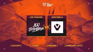 100 Thieves vs Sentinels  VCT Americas Kickoff  Group Stage D4  Map 1 [upl. by Ayatnohs671]