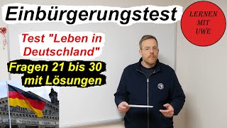 Test „Leben in Deutschland“ Prüfungstraining – 003 – Fragen 21 bis 30 [upl. by Dorelia]