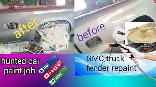 spray painting GMC Sierra fender trim pieces spraypainting autodent hunted car paint job [upl. by Dayiz]