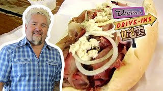 Guy Fieri Eats Pit Beef in Baltimore  Diners DriveIns and Dives  Food Network [upl. by Noirret]