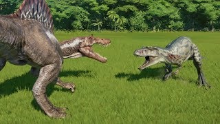 Spinosaurus VS Albertosaurus Allosaurus TRex Acrocanthosaurus amp Giga  Jurassic World Evolution [upl. by Alyal315]