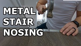 How To Install Metal Stair Nosing for Vinyl Flooring on Wood Stairs [upl. by Hill]