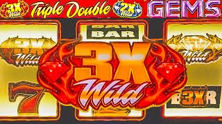 Landed Progressive Jackpots on Triple Double Gems 3 Reel 9 Line Slot [upl. by Ahsienroc]