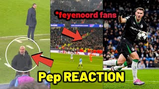 Pep Guardiola and Feyenoord fans reactions to Hancko late equalizer vs Man City [upl. by Ehcrop]