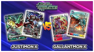 Justimon X vs Gallantmon X  EX08 Gameplay  Drasil  Digimon TCG [upl. by Arehsat]