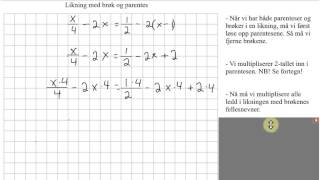 Likning med brøk og parentes [upl. by Lanie185]