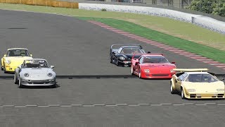 Ferrari F50 vs F40 vs Countach vs Porsche 993 Turbo S vs Ruf Yellowbird at Tsukuba  Assetto Corsa [upl. by Vtarj]