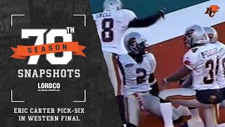 BC Lions 70th Season Snapshots  2000 Season Eric Carter picksix in Western Final at Calgary [upl. by Atsillak228]