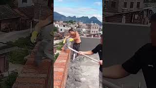 Decoration process of cement mortar for antiseepage fence on brick house roof [upl. by Grote]