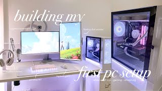 aesthetic desk setup 🤍 my first pc build minimal  white gamingstreaming ryzen 7 rtx 3060 [upl. by Nimesh208]