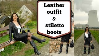 Crossdresser  full leather outfit and black high heels stiletto boots  NatCrys [upl. by Ehling]