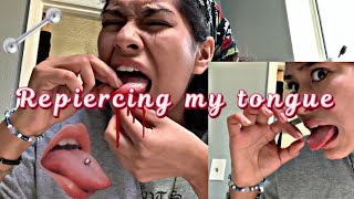 repiercing my tongue piercing by my self [upl. by Adyela444]