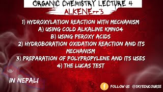 Alkene part 3 Hydroboration oxidation  Hydroxylation rxn  Polypropylene preparation and uses [upl. by Marsiella]