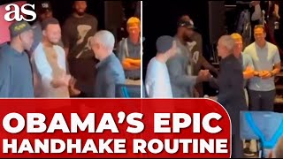 OBAMAS EPIC HANDSHAKE routine with CURRY and LEBRON goes VIRAL– a reallife Key amp Peele moment [upl. by Kenlay]