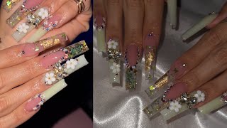 Acrylic nails tutorial  GREEN SPRING NAILS ✨ FREESTYLE [upl. by Welton599]