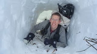 Camping Under the Snow in Survival Shelter [upl. by Critta989]