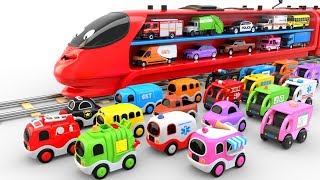 Colors for Children with Train Transporter Toy Street Vehicles [upl. by Airual284]