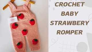 Crochet baby strawberry romper tutorial🍓❤size 3 to 6 months [upl. by Analaf]