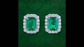 Art Deco Style Emerald Diamond Stud Earrings 18ct Gold 428ct Emerald [upl. by Singh]