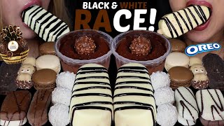 ASMR BLACK amp WHITE DESSERT RACE FERRERO CHOCOLATE MOUSSE CAKE BIG ICE CREAM BAR OREO KINDER 먹방 [upl. by Akoek943]