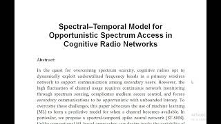 Spectral–Temporal Model for Opportunistic Spectrum Access in Cognitive Radio Networks [upl. by Dollar]