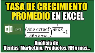 Como calcular la tasa de Crecimiento Promedio Anual en Excel  Porcentajes Promedio de Variación [upl. by Ahsenac557]