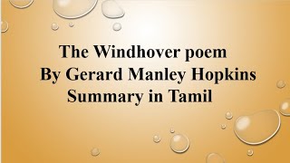 The Windhover  To Christ our Lord  poem summary in Tamil  written by Gerard Manley Hopkins [upl. by Inilam]