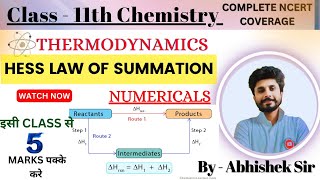 CLASS11TH  CHEMISTRY  THERMODYNAMICS  HESS LAW  NUMERICALS  BYABHISHEK SIR [upl. by Tarabar]