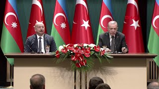 Cumhurbaşkanı Erdoğan Azerbaycan Cumhurbaşkanı Aliyev ile ortak basın toplantısı düzenledi [upl. by Volkan]