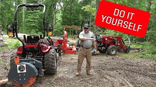 Land Clearing with a Tractor  Clearing Land DIY FAST  Stump Grinder [upl. by Wing]