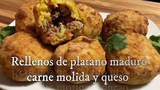 Rellenos de platano maduro carne moida y queso stuffed ripe plantain ground beef and cheese [upl. by Ahsii]