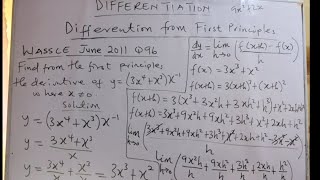 WASSCE June 2011 Q9b on Differentiation by the First Principles [upl. by Nosrettap]