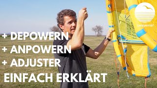 DEPOWERN  ANPOWERN  ADJUSTER einfach erklärt  Kitesurf KnowHow by LAKEUNITED [upl. by Ajak]