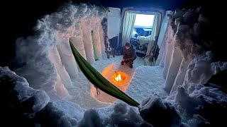 Luxury Van Camping in Deep Snow  10ft3m Winter Snow Fort Build [upl. by Onafets]