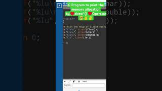 C Program to print the memory allocation by sizeof operator coding cprogramming python [upl. by Monjo]