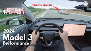 2024 TESLA MODEL 3 PERFORMANCE 460Hp TOP SPEED 263kmh ON THE GERMAN AUTOBAHN [upl. by Pavyer]