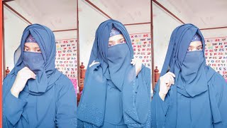 Beautiful Side Layers Hijab Style  Hijab Tutorial  Hijab Style With Niqab  Aizaa 💙 [upl. by Adnarim179]