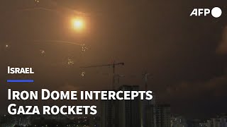 Israels Iron Dome intercepts rockets fired from Gaza  AFP [upl. by Solakcin]