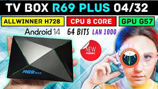 Novo TV Box R69 Plus com Processador Allwinner H728 8 CORE GPU G57 e 04GB RAM  Review Completo [upl. by Boak589]