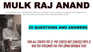 MULK RAJ ANAND  MOST IMPORTANT 20 QUESTIONS AND ANSWERS [upl. by Ateval]