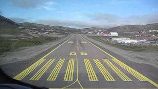 Wideroe Dash 8 cockpit view landing at Hammerfest Norway [upl. by Airetnuhs]