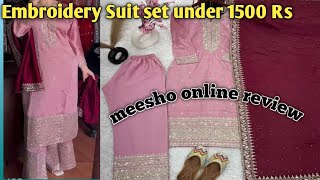 embroidery cotton silk suit under 1500Rs meesho online review reviewwithdevanshi [upl. by Aihcropal]