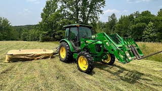 John Deere 5075E amp Krone Disc Mower Cutting 1st Cut Hay [upl. by Aliled]