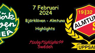 BJÖRKLÖVEN VS ALMTUNA  7 FEBRUARI 2024  HIGHLIGHTS  HOCKEYALLSVENSKAN [upl. by Emolas369]