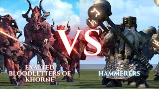 WARHAMMER III Total War  Exalted Bloodletters of Khorne VS Hammerers [upl. by Yerffoej940]