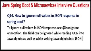 Java Spring Boot amp Microservices  Q14 How to ignore null values in JSON response in spring boot [upl. by Enyamert]