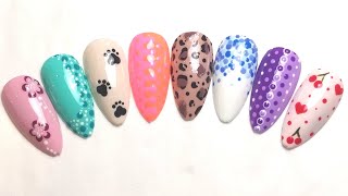 NAIL ART 8 Different Beginner Dotting Tool Gel Designs [upl. by Yelnats639]