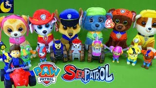 LOTS of Paw Patrol Sea Patrol Toys My Size Lookout Tower Sea Patroller Boat Pup TY Beanie Boos Toys [upl. by Kenon61]