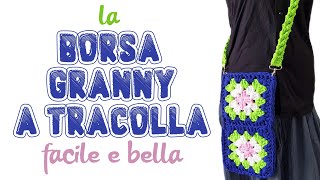 uncinetto facile  mini borsa con le mattonelle granny di fettuccia [upl. by Ocirrej]