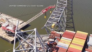 Video shows progress in clearing containers from Key Bridge collapse site [upl. by Berns581]